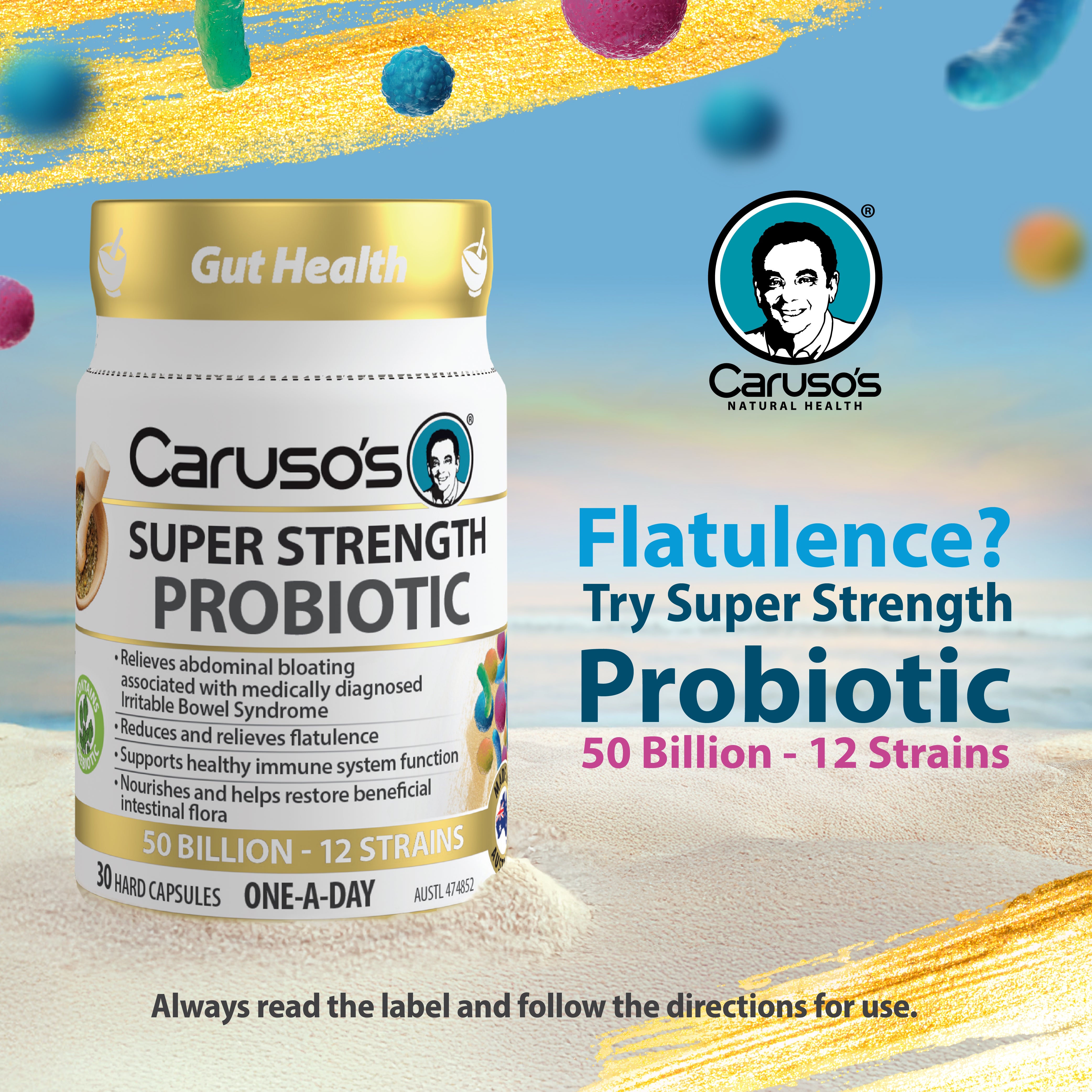 thumbnail image 2 of Caruso's Once Daily Probiotic - 60 Capsules, Digestive Health Support 2 of 6